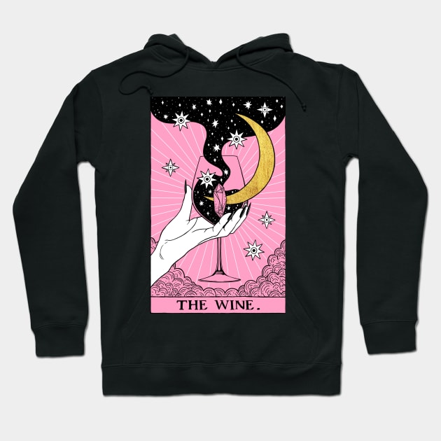 Pink Tarot card The Wine Hoodie by OccultOmaStore